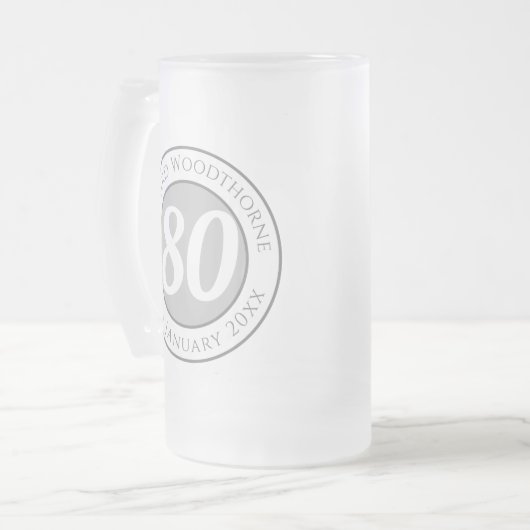 Birthday-cadeau met naam, leeftijd en datum matglas bierpul (Voorkant links)