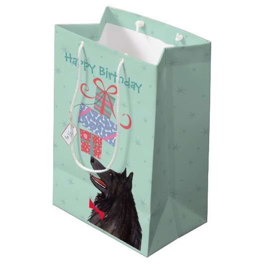 Birthday Cadeaus Belgium Sheepdog Medium Gift Bag Medium Cadeauzakje (Achterkant Gekanteld)