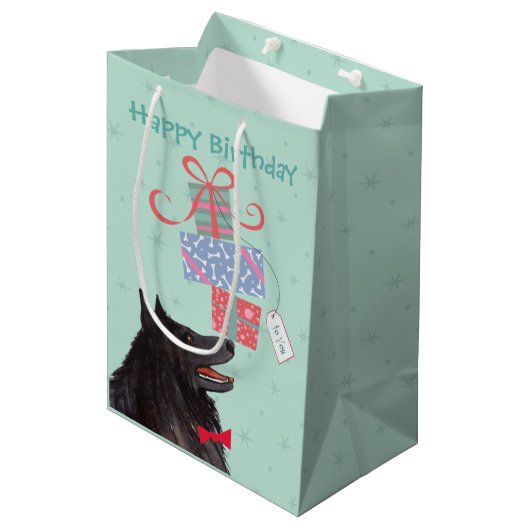 Birthday Cadeaus Belgium Sheepdog Medium Gift Bag Medium Cadeauzakje (Voorkant Gekanteld)