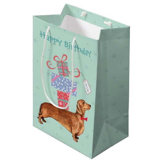 Birthday Cadeaus Dachshund Medium Cadeauzakje (Voorkant Gekanteld)