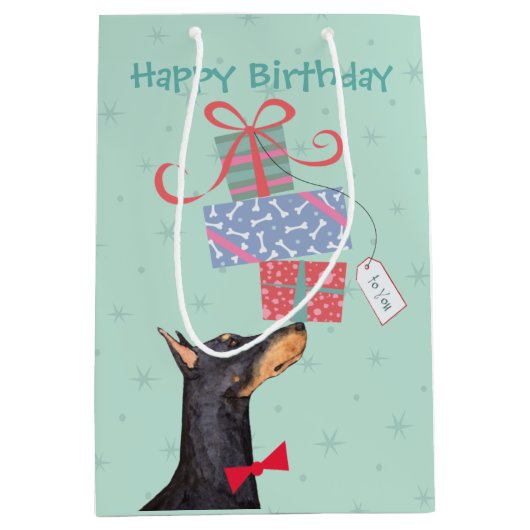Birthday Cadeaus Doberman Medium Gift Bag Cadeauzakje (Voorkant)