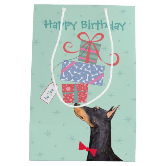 Birthday Cadeaus Doberman Medium Gift Bag Medium Cadeauzakje (Achterkant)