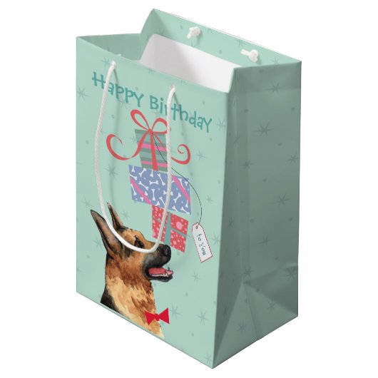 Birthday Cadeaus German Shepherd Medium Gift Bag Cadeauzakje (Voorkant Gekanteld)