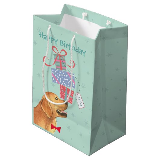 Birthday Cadeaus Golden Retriever Medium Cadeauzakje (Achterkant Gekanteld)