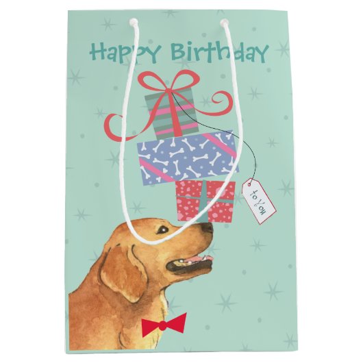 Birthday Cadeaus Golden Retriever Medium Cadeauzakje (Voorkant)