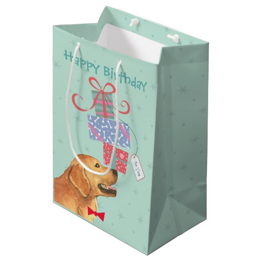 Birthday Cadeaus Golden Retriever Medium Cadeauzakje (Voorkant Gekanteld)
