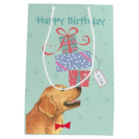 Birthday Cadeaus Golden Retriever Medium Cadeauzakje (Achterkant)