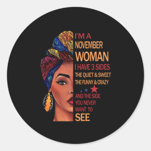 Birthday-cadeaus  Ik ben een vrouw van november Ronde Sticker