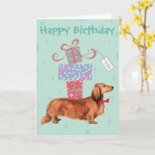 Birthday Cadeaus Longhaire Dachshund Kaart (Gele Bloem)