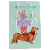 Birthday Cadeaus Longhaire Dachshund Medium Cadeauzakje (Voorkant)