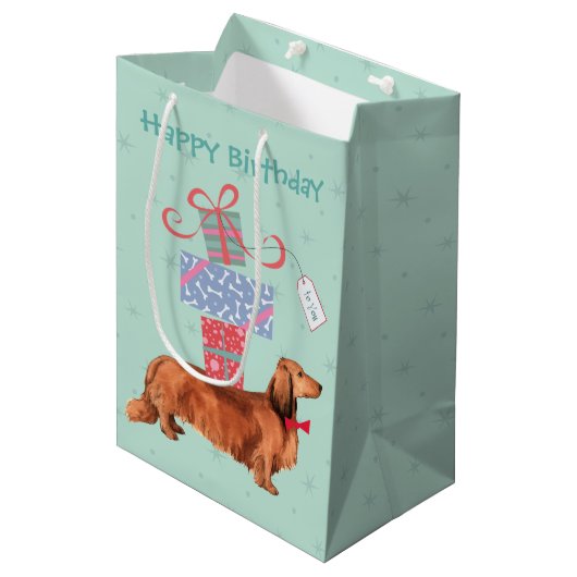 Birthday Cadeaus Longhaire Dachshund Medium Cadeauzakje (Voorkant Gekanteld)