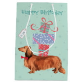 Birthday Cadeaus Longhaire Dachshund Medium Cadeauzakje (Achterkant)