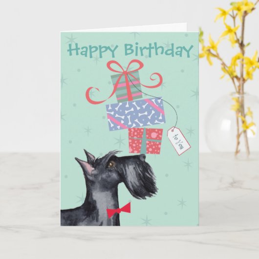 Birthday Cadeaus Scottish Terrier Kaart (Gele Bloem)