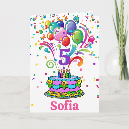 Birthday Cake Add Child's Name Age Cute Custom Kaart (Voorkant)