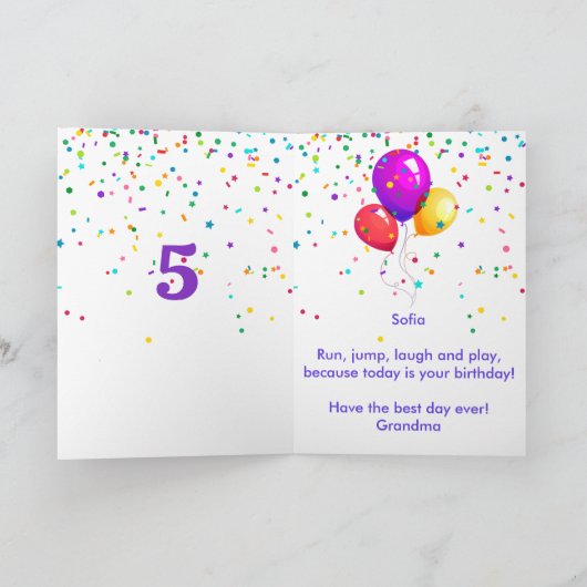 Birthday Cake Add Child's Name Age Cute Custom Kaart (Binnen)