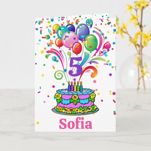 Birthday Cake Add Child's Name Age Cute Custom Kaart (Gele Bloem)