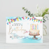 Birthday Cake and Banners Invitation Kaart (Staand voorkant)