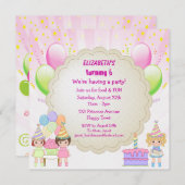 Birthday Cake & Balloons Girl's Party Invites Kaart (Voorkant / Achterkant)