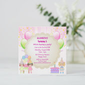 Birthday Cake & Balloons Girl's Party Invites Kaart (Staand voorkant)