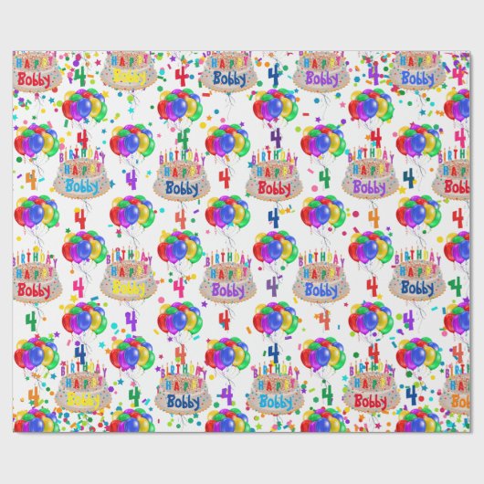 Birthday Cake Balloons personaliseren de naam van  Cadeaupapier (Vlak)