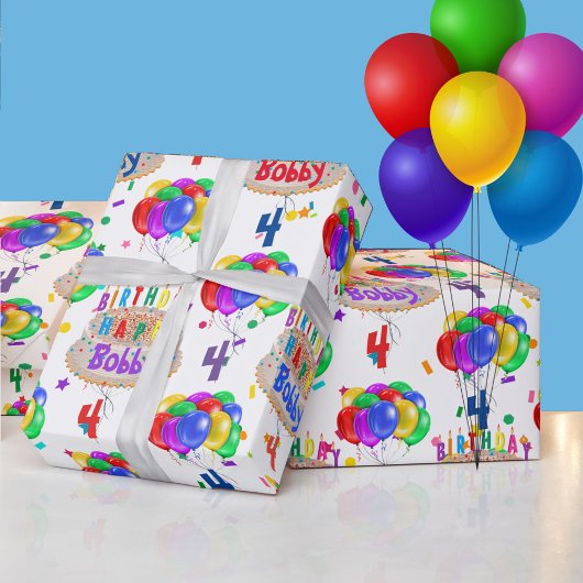 Birthday Cake Balloons personaliseren de naam van Cadeaupapier