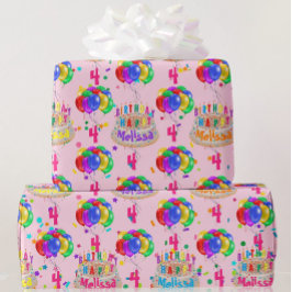 Birthday Cake Balloons personaliseren NAAM AGL Rol Cadeaupapier