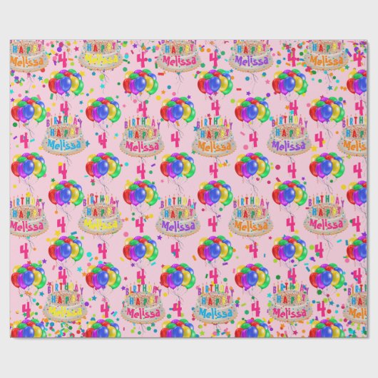 Birthday Cake Balloons personaliseren NAAM AGL Rol Cadeaupapier (Vlak)