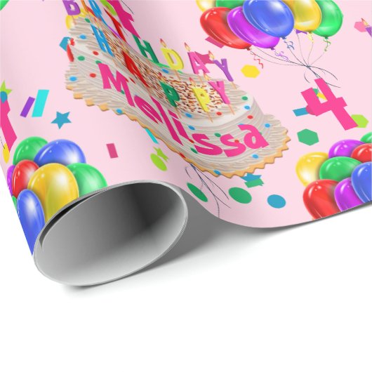 Birthday Cake Balloons personaliseren NAAM AGL Rol Cadeaupapier (Rol Hoek)