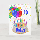 Birthday Cake Balloons toevoegen naam Kinder jonge Kaart (Voorkant)