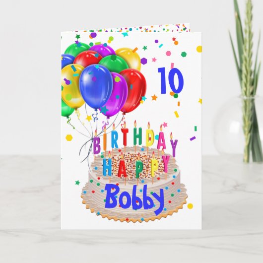 Birthday Cake Balloons toevoegen naam Kinder jonge Kaart (Voorkant)