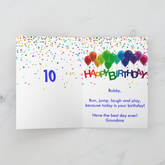 Birthday Cake Balloons toevoegen naam Kinder jonge Kaart (Binnen)