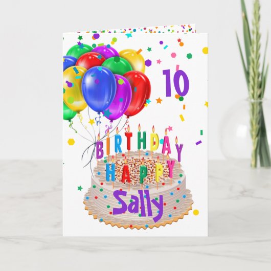 Birthday Cake Balloons toevoegen naam Kinder meisj Kaart (Voorkant)