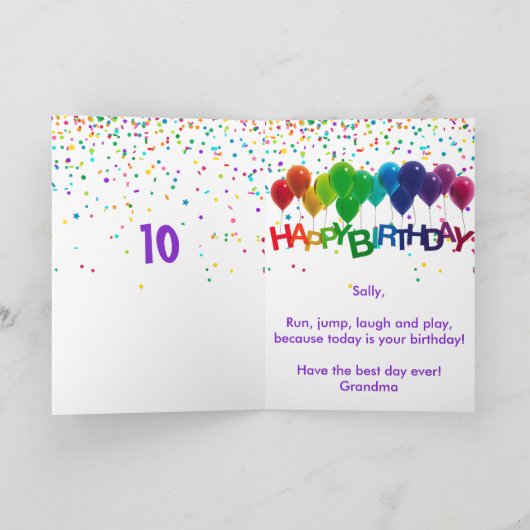 Birthday Cake Balloons toevoegen naam Kinder meisj Kaart (Binnen)