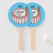 Birthday cake cartoon illustratie handwaaier (Voorkant en achterkant)