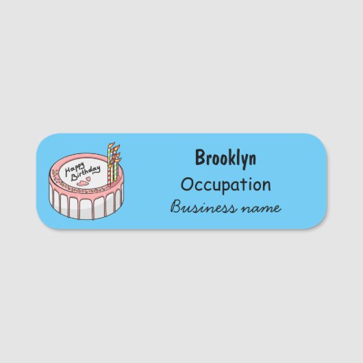 Birthday cake cartoon illustratie naamplaatje (Voorkant)