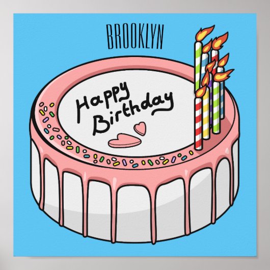 Birthday cake cartoon illustratie poster (Voorkant)