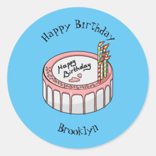 Birthday cake cartoon illustratie ronde sticker