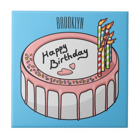 Birthday cake cartoon illustratie tegeltje (Voorkant)