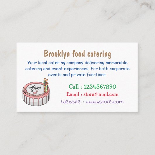 Birthday cake cartoon illustratie visitekaartje (Voorkant)