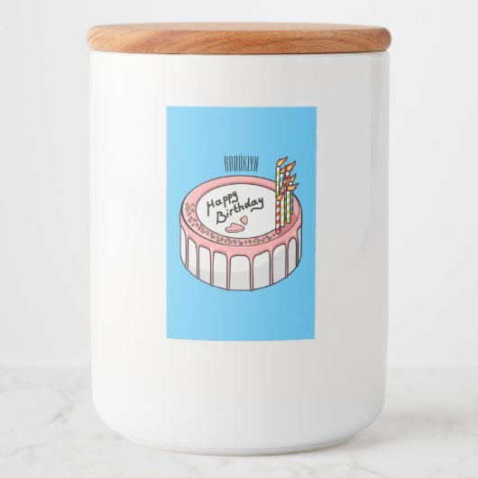 Birthday cake cartoon illustratie voedselcontainer etiket (Voorkant)