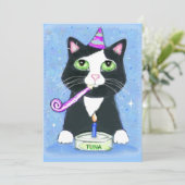 Birthday Cake Cat Custom Invitation Kaart (Staand voorkant)