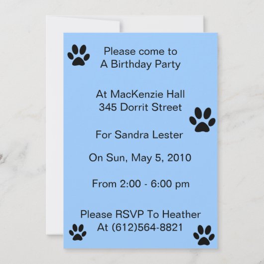 Birthday Cake Cat Custom Invitation Kaart (Achterkant)