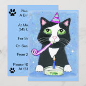 Birthday Cake Cat Custom Invitation Kaart (Voorkant / Achterkant)