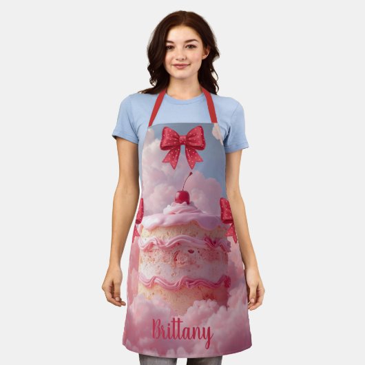 Birthday cake, cherry and clouds Apron Schort (Gedragen)