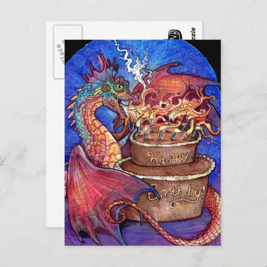 Birthday Cake Dragon Briefkaart (Voorkant / Achterkant)