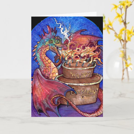 Birthday Cake Dragon Kaart (Gele Bloem)