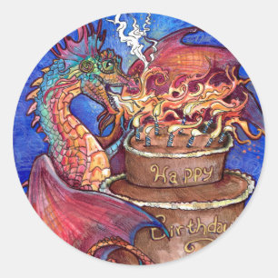 Birthday Cake Dragon Ronde Sticker