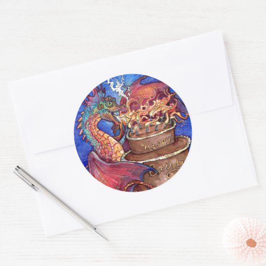 Birthday Cake Dragon Ronde Sticker (Envelop)