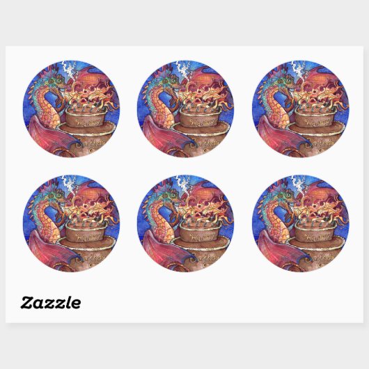 Birthday Cake Dragon Ronde Sticker (Vel)