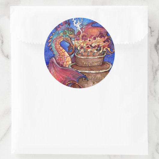 Birthday Cake Dragon Ronde Sticker (Tas)